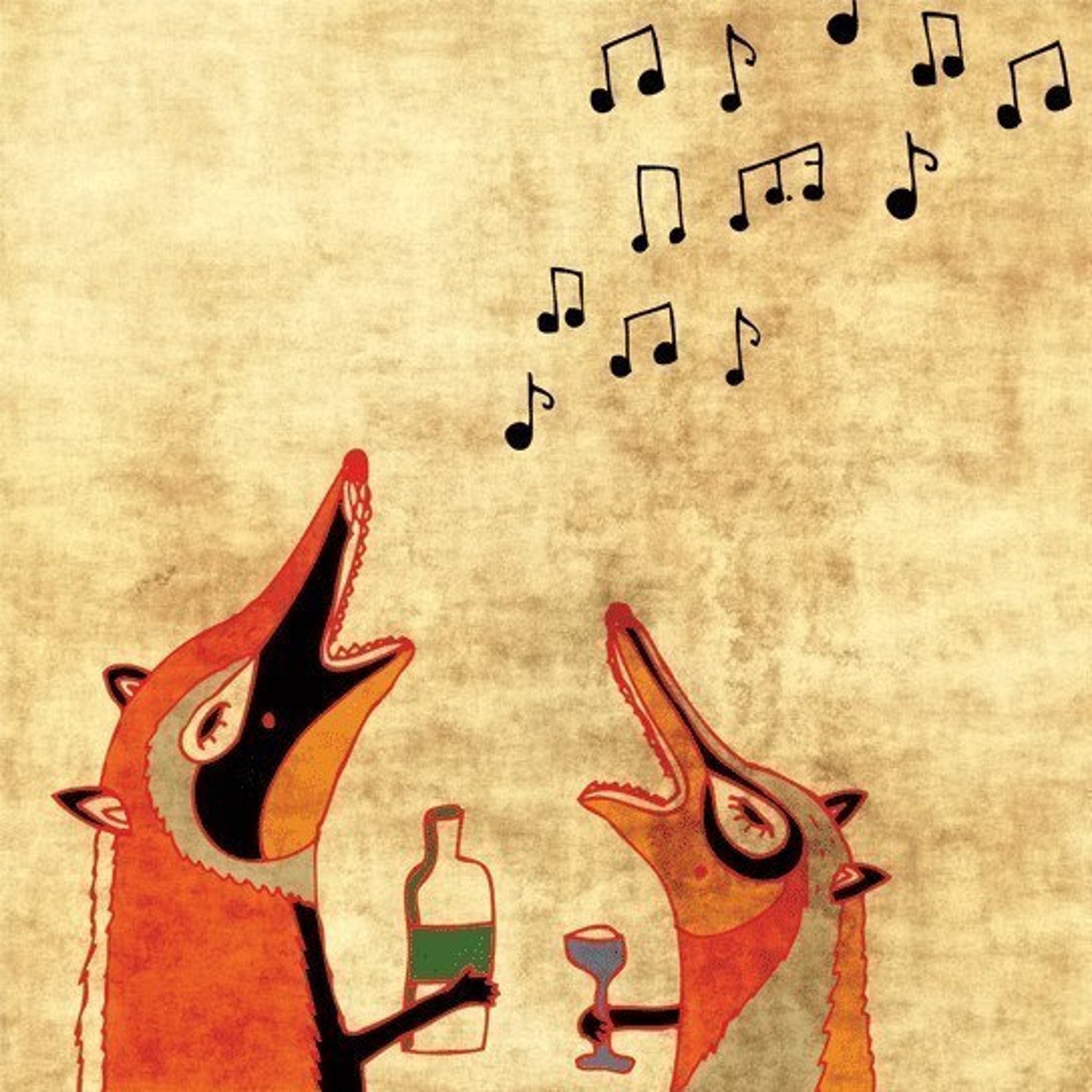 Fox sing. Лисички поют. Schall Eszter иллюстрации. Funny Fox illustration. Happy Fox illustration.