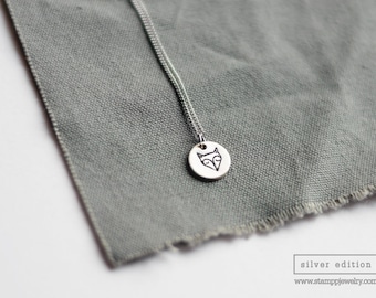Cute, round FOX necklace // silver necklace // hand stamped jewelry