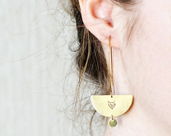 FOX earrings // crescent raw brass hook earrings // hand stamped jewelry