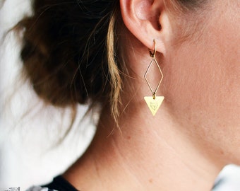 FOX earrings // geometric raw brass hook earrings // hand stamped jewelry