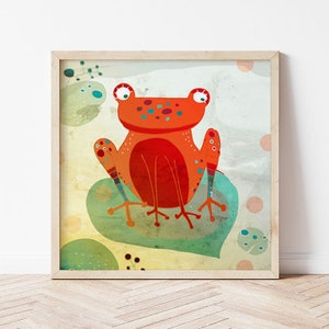 FROG art print // orange animal illustration // nursery wall decor image 2