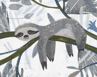 SLOTH - art print // sleepy gray illustration // home decor // animal poster