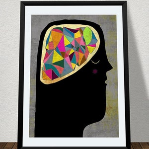 BRAIN art print // colorful illustration // body anatomy head // geometric digital painting