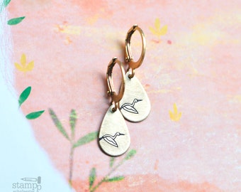 STORK earrings // teardrop raw brass hook earrings // hand stamped jewelry