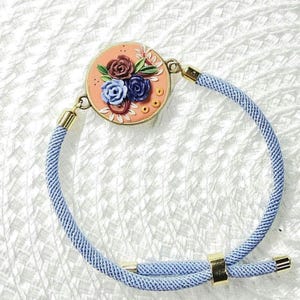 Polymer Clay Floral Bracelet, Handmade Adjustable Macrame Armband, Cottagecore, Giftbox Included