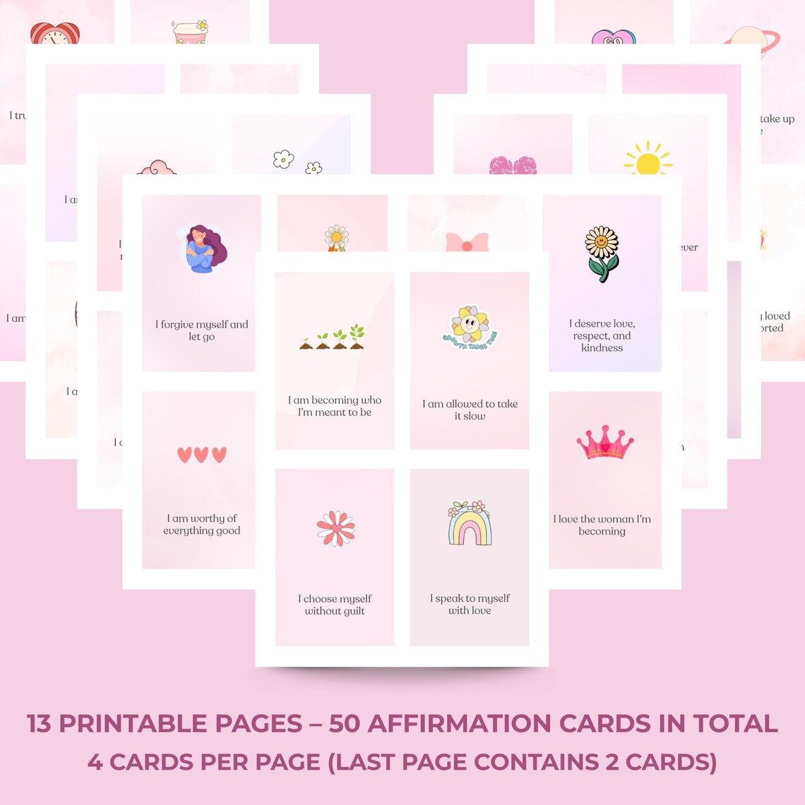 50 Printable Affirmation Cards for Self-love, Mindset & Motivation ...