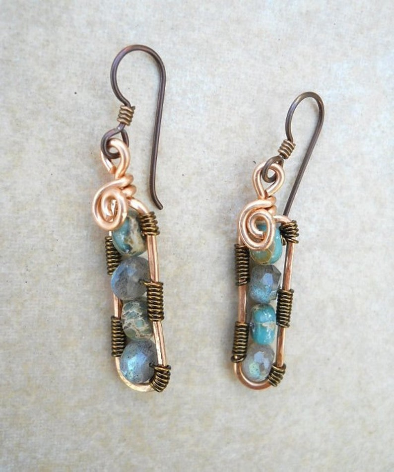 Earrings Copper Jewelry Bohemian Wire Wrapped Dangle Etsy