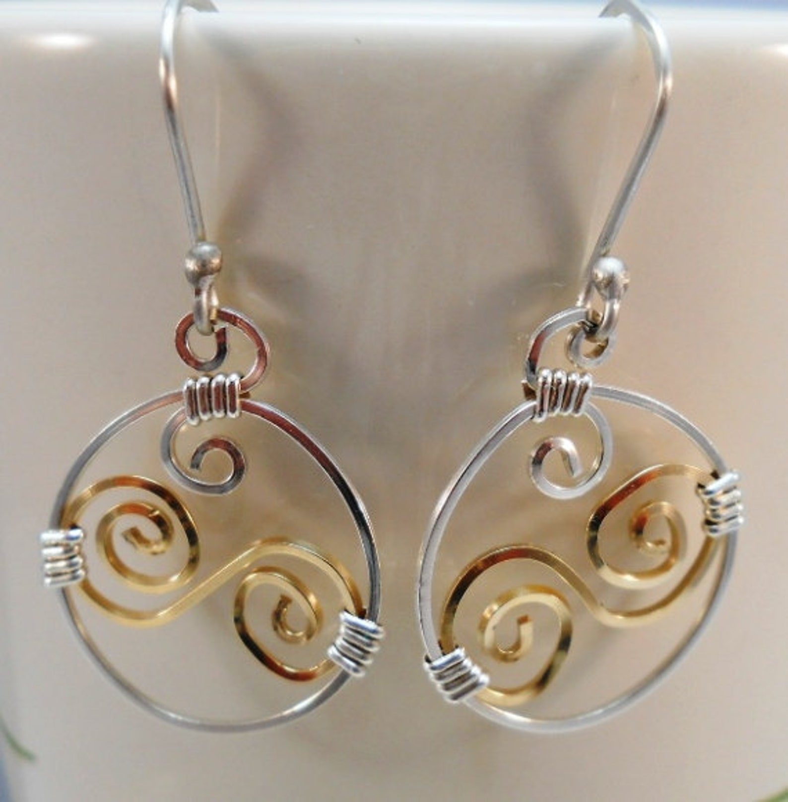 Wire Wrap Earrings Gold and Sterling Silver Jewelry Dangle Drop Circle ...