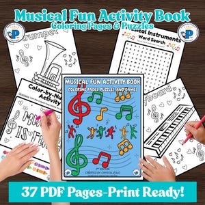 Musical Fun Activity Book: Music Instruments Coloring Pages and Puzzles