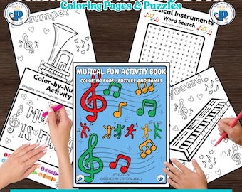 Musical Fun Activity Book: Music Instruments Coloring Pages and Puzzles