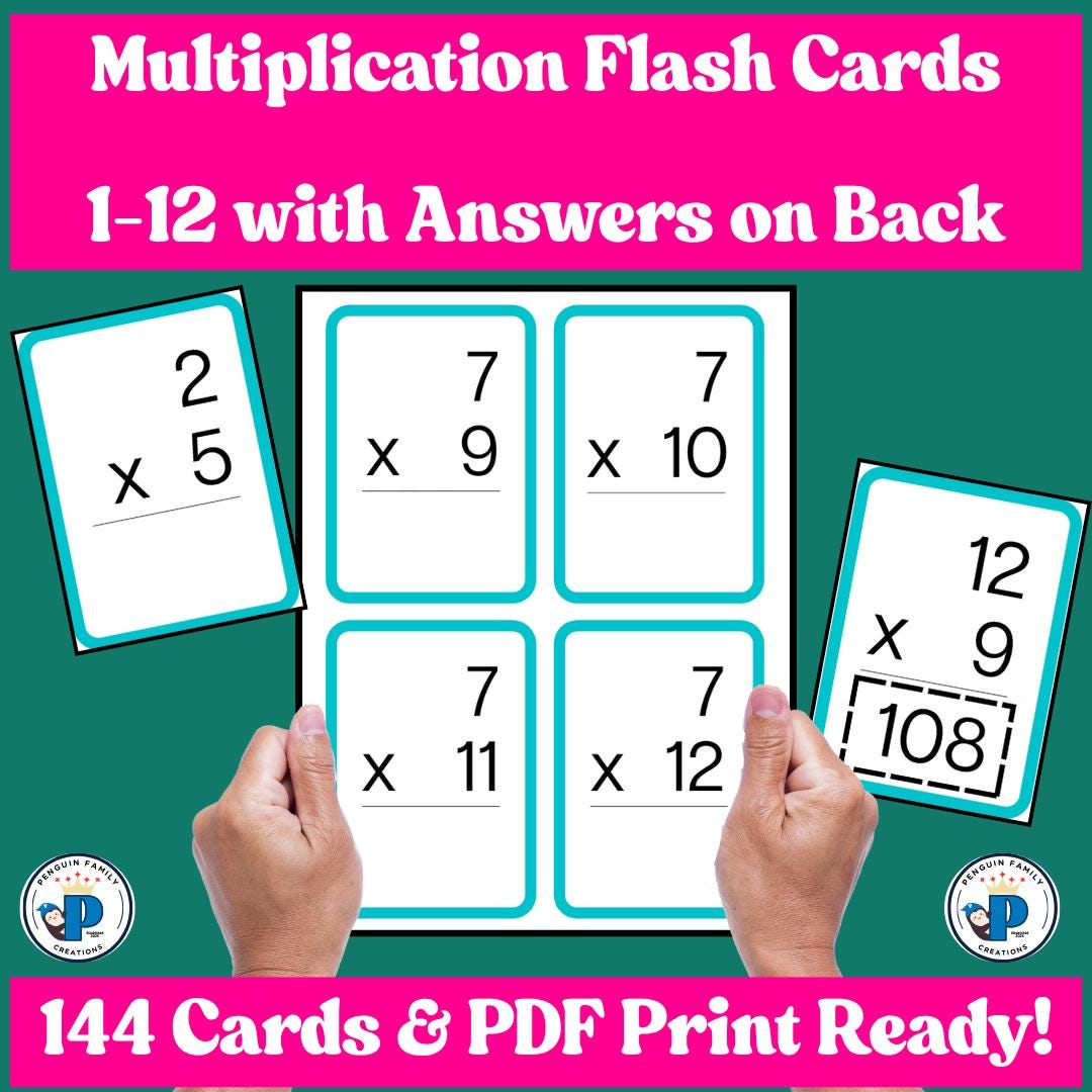 Multiplication 2.5"x3.5"inch Flash Cards: 1-12 Facts, Fact Fluency ...