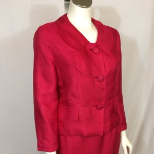 Vintage Skirt and Jacket Suit Raspberry Red Silk Fully Lined Hand Tailored Size Small