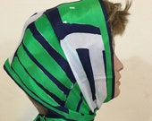 Vintage Vera Neumann All Silk Neck Head Scarf Blue Green and White Block Pattern 1960 39 s Oblong Scarf Headband