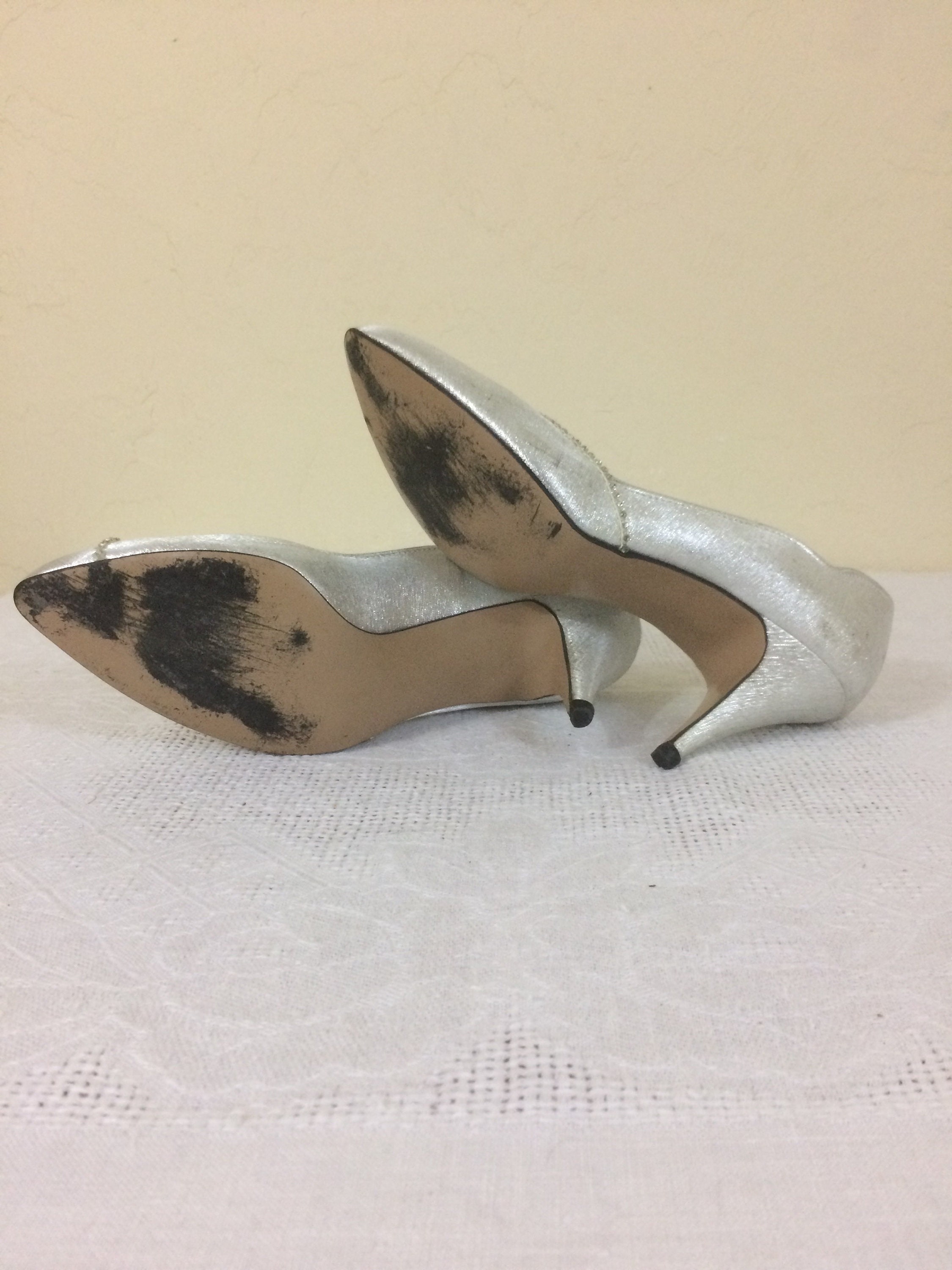 Vintage 1980's Silver Pumps High Heel Shoes Rhinestone Accents 7B ...