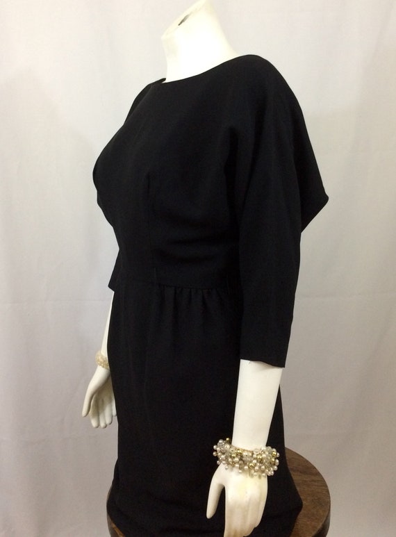 50's Cocktail Dress Black Low Cut Back Bat Wing D… - image 3