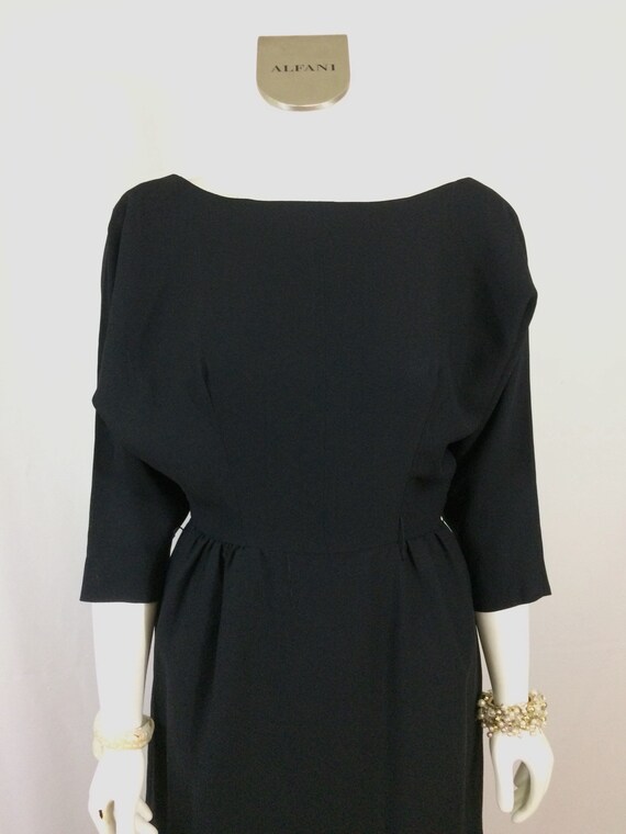 50's Cocktail Dress Black Low Cut Back Bat Wing D… - image 6