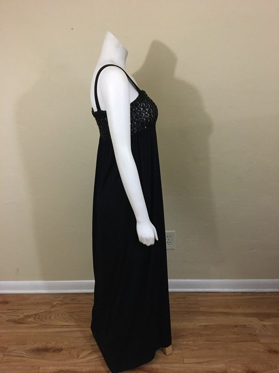 Vintage Maxi Dress 1970's Evening Gown Black Sequ… - image 7