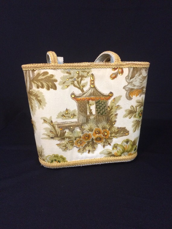 Handbag 1960's Top Handle Brocade Fabric Asian Pag