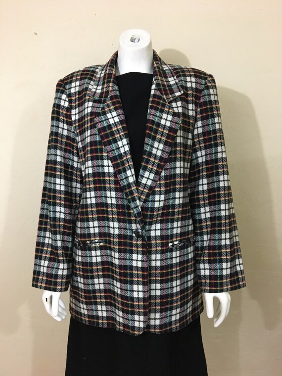 Vintage 1980's Plaid Jacket Ladies 12// Wool Blen… - image 1