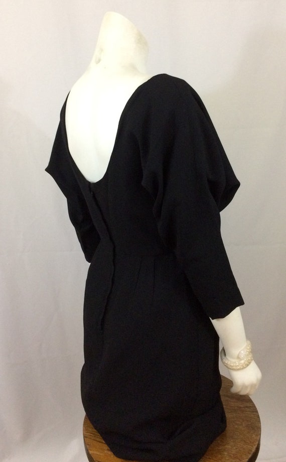 50's Cocktail Dress Black Low Cut Back Bat Wing D… - image 4