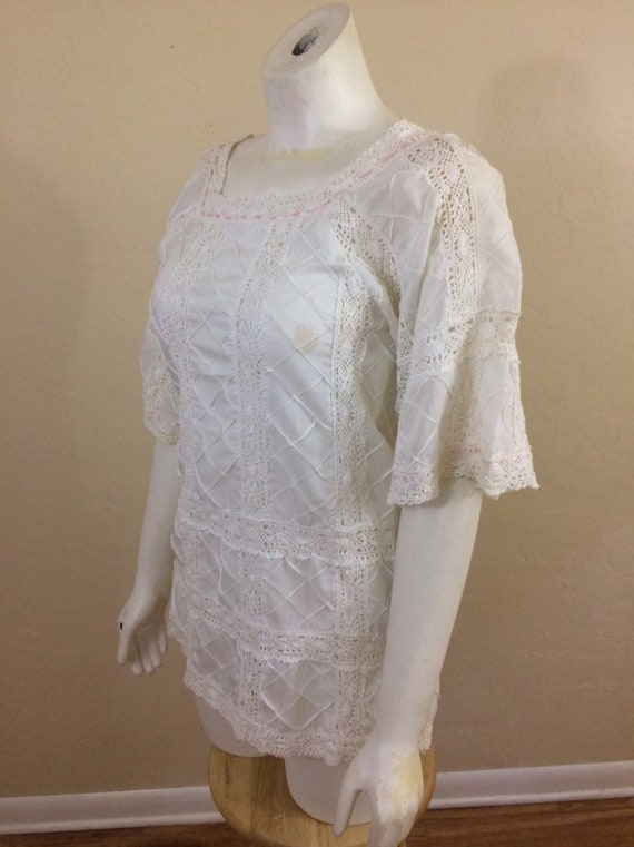 70s Mexican Crochet Blouse/ Mexican Wedding Blous… - image 5