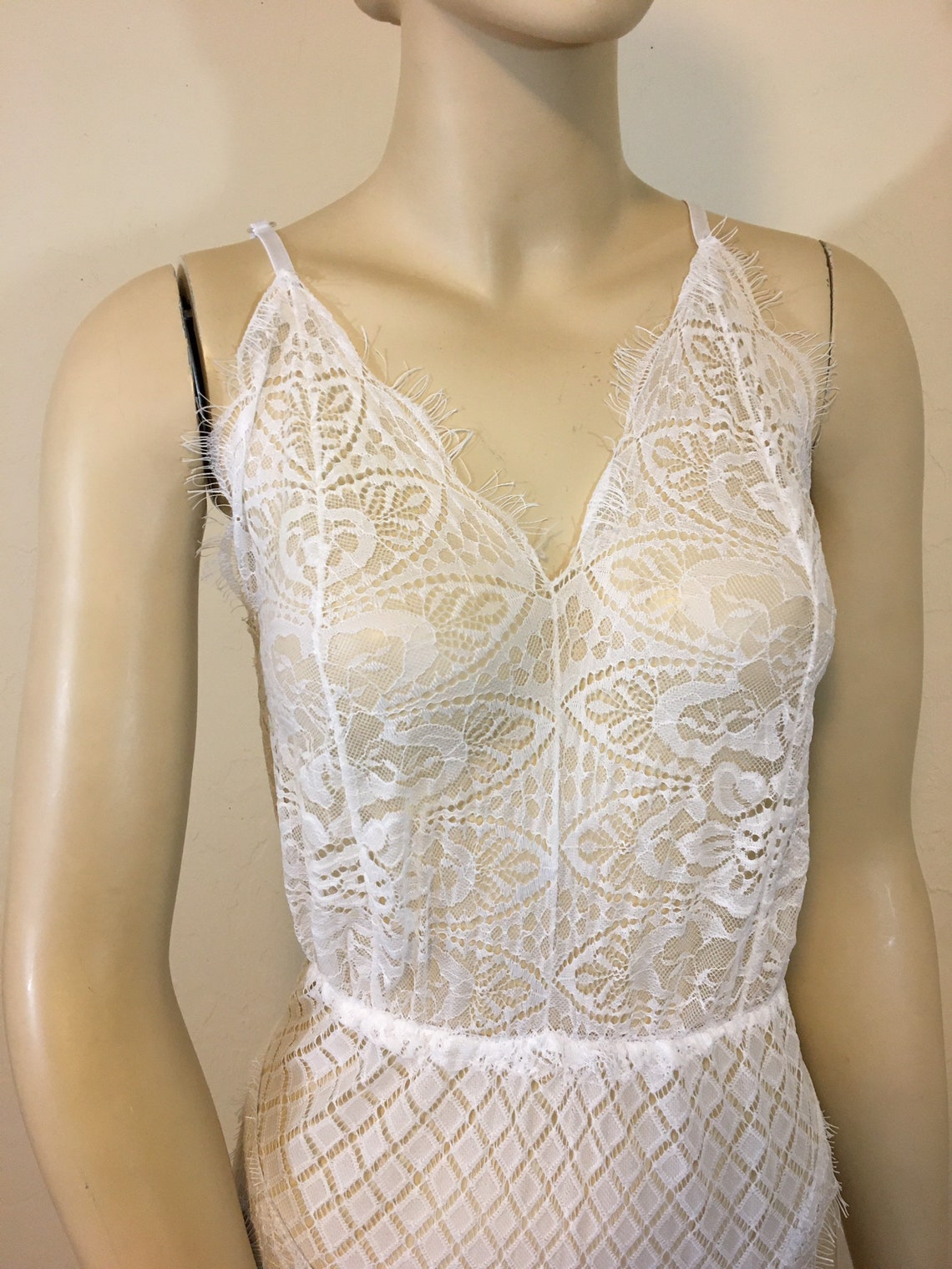 Vintage 1980's Teddy Camisole Baby Doll White Eyelash Lace Etsy España