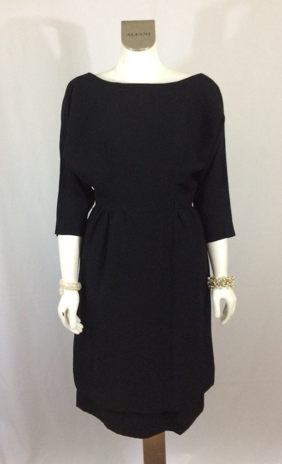 50's Cocktail Dress Black Low Cut Back Bat Wing D… - image 2