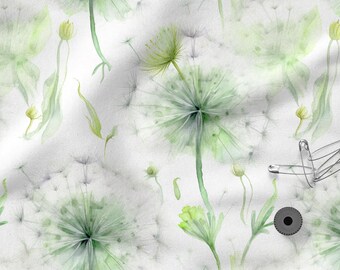 Dandelions Cotton 100%, Eco-print, Printed Cotton Fabric Meadow Flowers Fabric, High Quality By The Yard Metre Width 150cm /60"