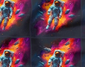 Tela de algodón 100% con astronautas coloridos, ecoimpresión, tela de algodón estampada, tela espacial, corte de alta calidad a medida, ancho de 150 cm (60").