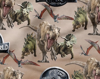 Tela de algodón 100% "El Mundo de los Dinosaurios", ecoimpresión, tela de algodón estampada, tela de película, corte de alta calidad a medida, ancho de 150 cm (60").