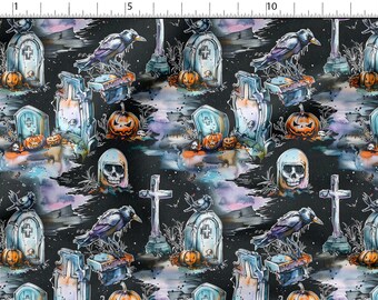 Cemetery Cotton 100%, Eco-print, Printed Cotton Fabric, Halloween Fabric, High Quality Fabric, By The Yard Metre Width 150cm /60"
