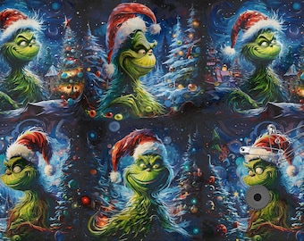 Grinch Cotton Fabric 100%, Eco-print, Printed Cotton Fabric Christmas Fabric, High Quality By The Yard Metre Width 150cm /60"