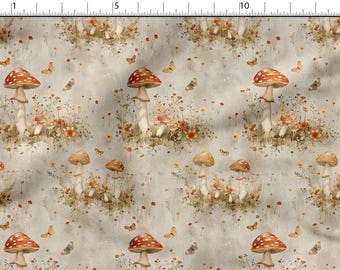 Mushrooms Cotton 100% Eco-print, Printed Cotton Fabric Magic Forest Fabric, High Quality Fabric By The Yard Metre Width 150cm /60"