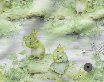 Little Mice Cotton Fabric 100%, Eco-print, Printed Cotton Fabric, Mouse Fabric, High Quality, By The Yard Metre Width 150cm /60"