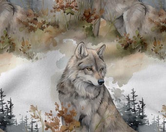 Wolf Cotton Fabric 100%, Eco-print, Printed Cotton Fabric, Wolves Forest Fabric, High Quality, By The Yard Metre Width 150cm /60"