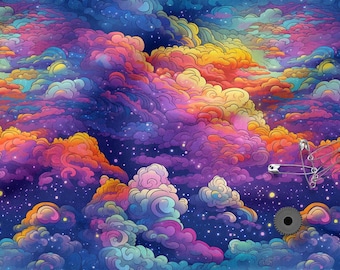 Colorful Clouds Cotton 100% Eco-print, Printed Cotton Fabric Rainbow Cloud Fabric High Quality By The Yard Metre Width 150cm/60"