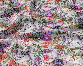 Summer Meadow Flowers Linen 100%, Eco-print, Printed Linen fabric Flowers Fabric Softened linen for sewing By The Yard Metre Width 150cm/60"