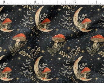 Forest Cotton Fabric 100%, Eco-print, Printed Cotton Fabric, Forest Mushrooms Fabric, High Quality Fabric, By The Yard Metre Width 150cm/60"