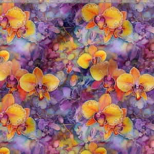 Orchid Cotton Fabric 100%, Eco-print, Printed Cotton Fabric Orchid Flowers Fabric, High Quality By The Yard Metre Width 150cm /60"