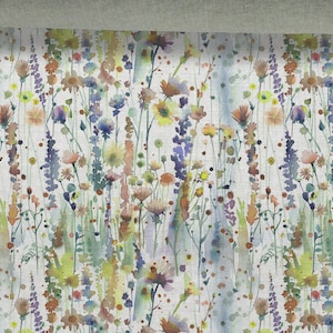 Linen fabric 100%, Floral Pattern, Wildflowers, Beige in melange, Softened linen for sewing By The Yard Metre Width 150cm /60&quot;