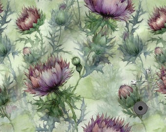 Meadow thistles Cotton 100%, Eco-print, Printed Cotton Fabric Meadow Thistles Fabric, High Quality By The Yard Metre Width 150cm /60&quot;