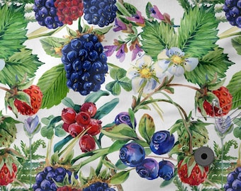 Forest Berries Cotton 100%, Eco-print, Printed Cotton Fabric, Berries Fabric, High Quality Fabric, By The Yard Metre Width 150cm /60"