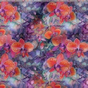 Orchid Cotton Fabric 100%, Eco-print, Printed Cotton Fabric Orchid Flowers Fabric, High Quality By The Yard Metre Width 150cm /60"