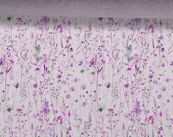 Linen fabric Floral Pattern, Wildflowers, Beige in melange, Softened linen for sewing By The Yard Metre Width 150cm /60"