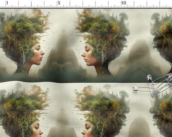 Mother Nature Cotton Fabric 100%, Eco-print, Printed Cotton Fabric, Woman Forest Fabric, High Quality By The Yard Metre Width 150cm /60"