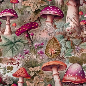 Mushroom Forest Cotton 100%, Eco-print, Printed Cotton Mushroom Forest Cotton 100%, Eco-print, Printed Cotton
