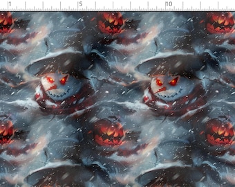 Scary Snowman Cotton Fabric, Eco-print, Printed Cotton Fabric Horror Halloween Fabric High Quality By The Yard Metre Width 150cm/60"