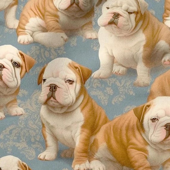 Bulldogge Baumwollstoff 100% Baumwolle, Eco-Print, bedruckter