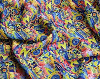 Tessuto in viscosa Boho Print 100% viscosa eco-print, tessuto in viscosa Boho per bambini, leggero e delicato, tagliato su misura, larghezza metro 145 cm / 57"