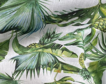 Exotic Leaves Leaves Linen 100%, Eco-print, Printed Linen fabric, Exotic linen Softened linen for sewing By The Yard Metre Width 150cm /60"